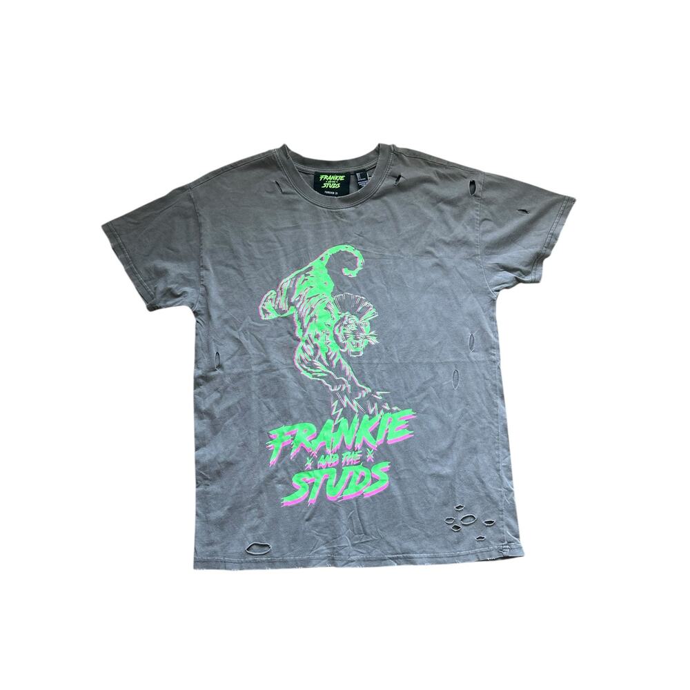 Forever 21 Frankie and the Studs Gray Distressed Graphic Punk T-Shirt Size Small